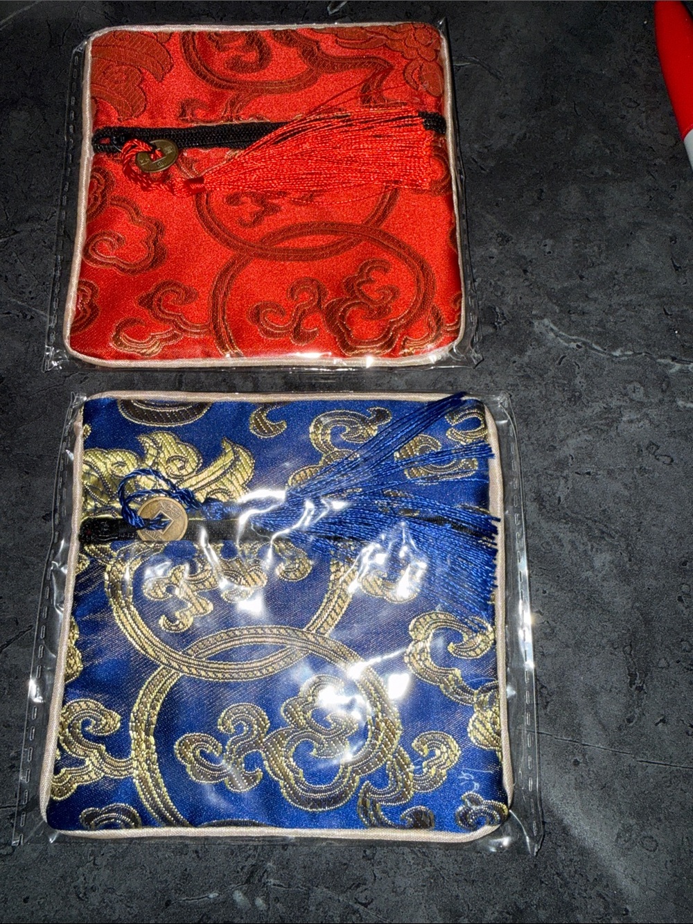 Silk Tassel Coin & Card Pouches - Red and Blue